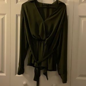 New York & Co long sleeve dark green blouse